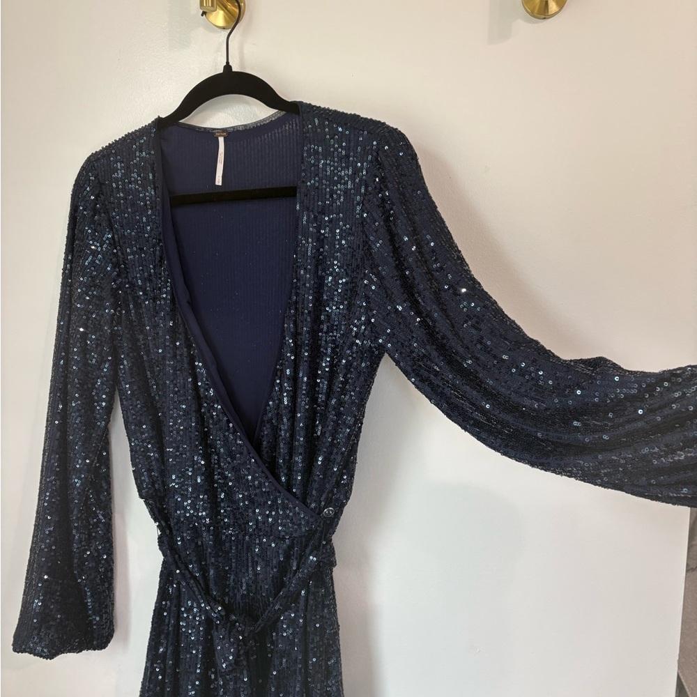 Free People Navy Sequin Wrap Romper - Picture 2 of 11